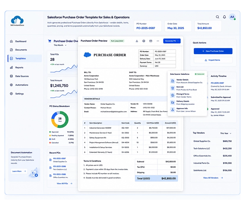 InstantDocs Document Generation Dashboard