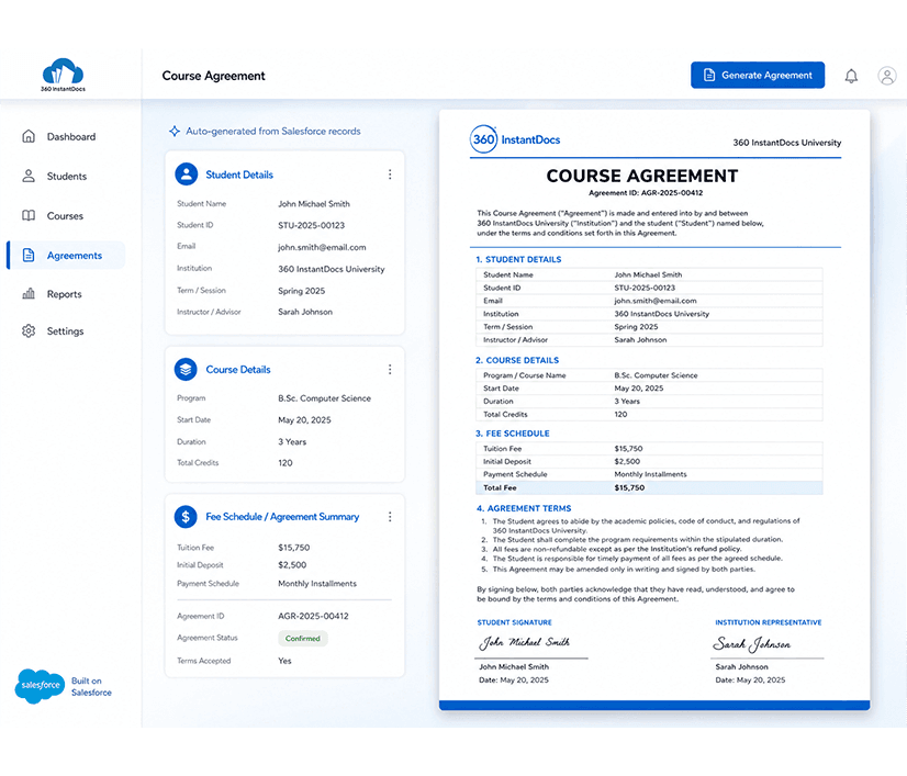 InstantDocs Document Generation Dashboard